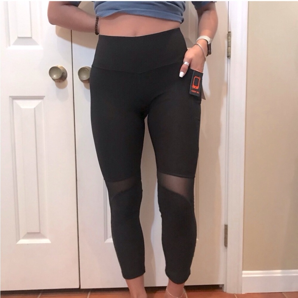 NWT GOTTEX - Tummy Shaper Black High-Waisted Leggings with Mesh Panels